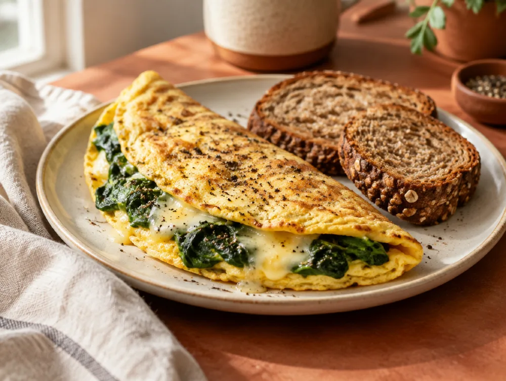 Spinach and cheese omelet with whole-grain bread